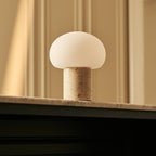 Rechargeable travertine table lamp in beige, cordless and dimmable with USB-C charging