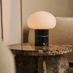 Rechargeable table lamp black Nero Marquina marble, cordless dimmable with modular lampshade