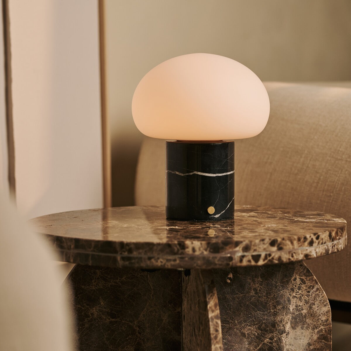 Rechargeable table lamp black Nero Marquina marble, cordless dimmable with modular lampshade