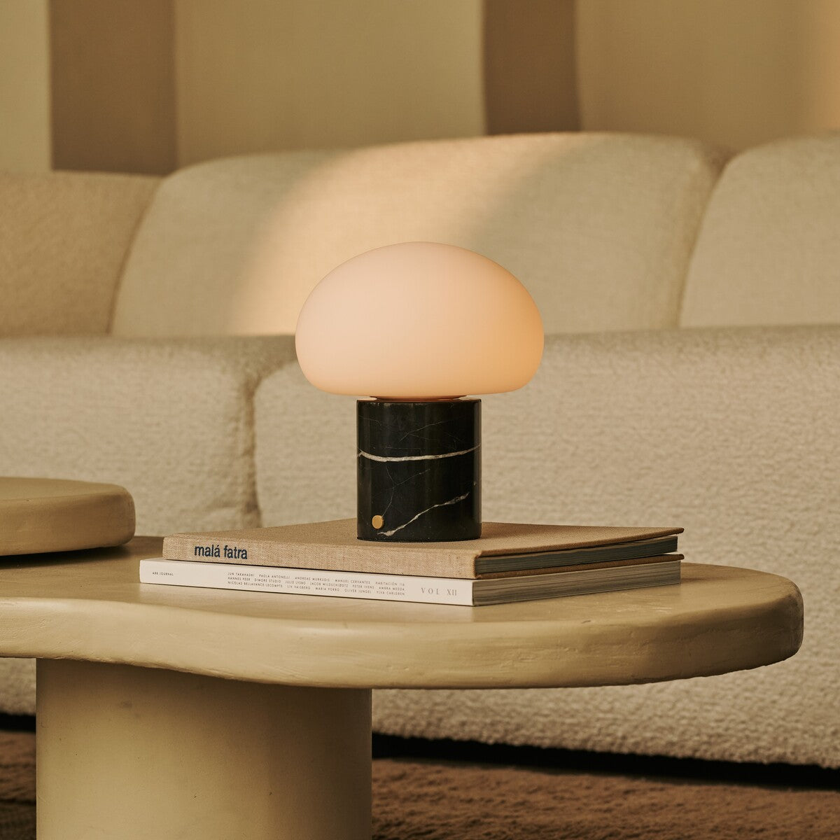 Rechargeable table lamp black Nero Marquina marble, cordless dimmable with modular lampshade