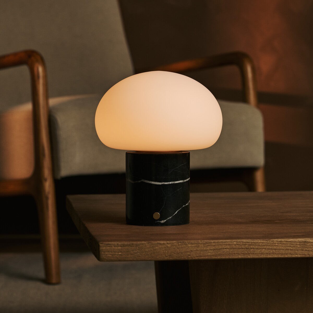 Rechargeable table lamp black Nero Marquina marble, cordless dimmable with modular lampshade