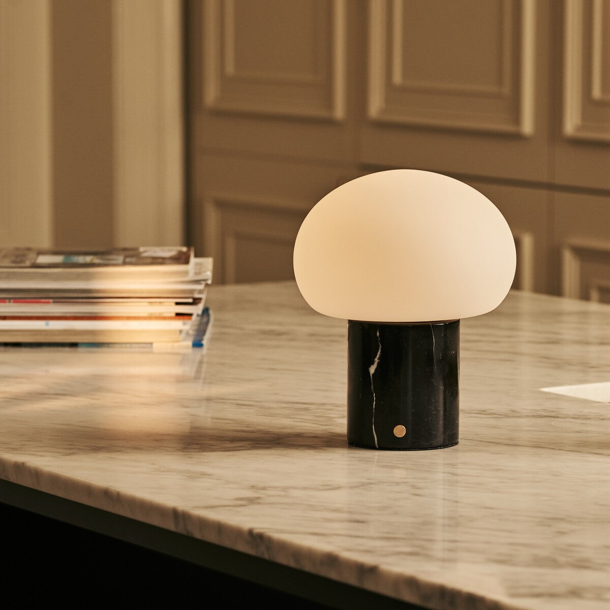 Rechargeable table lamp black Nero Marquina marble, cordless dimmable with modular lampshade
