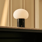 Rechargeable table lamp black Nero Marquina marble, cordless dimmable with modular lampshade