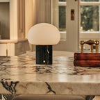 Rechargeable table lamp black Nero Marquina marble, cordless dimmable with modular lampshade