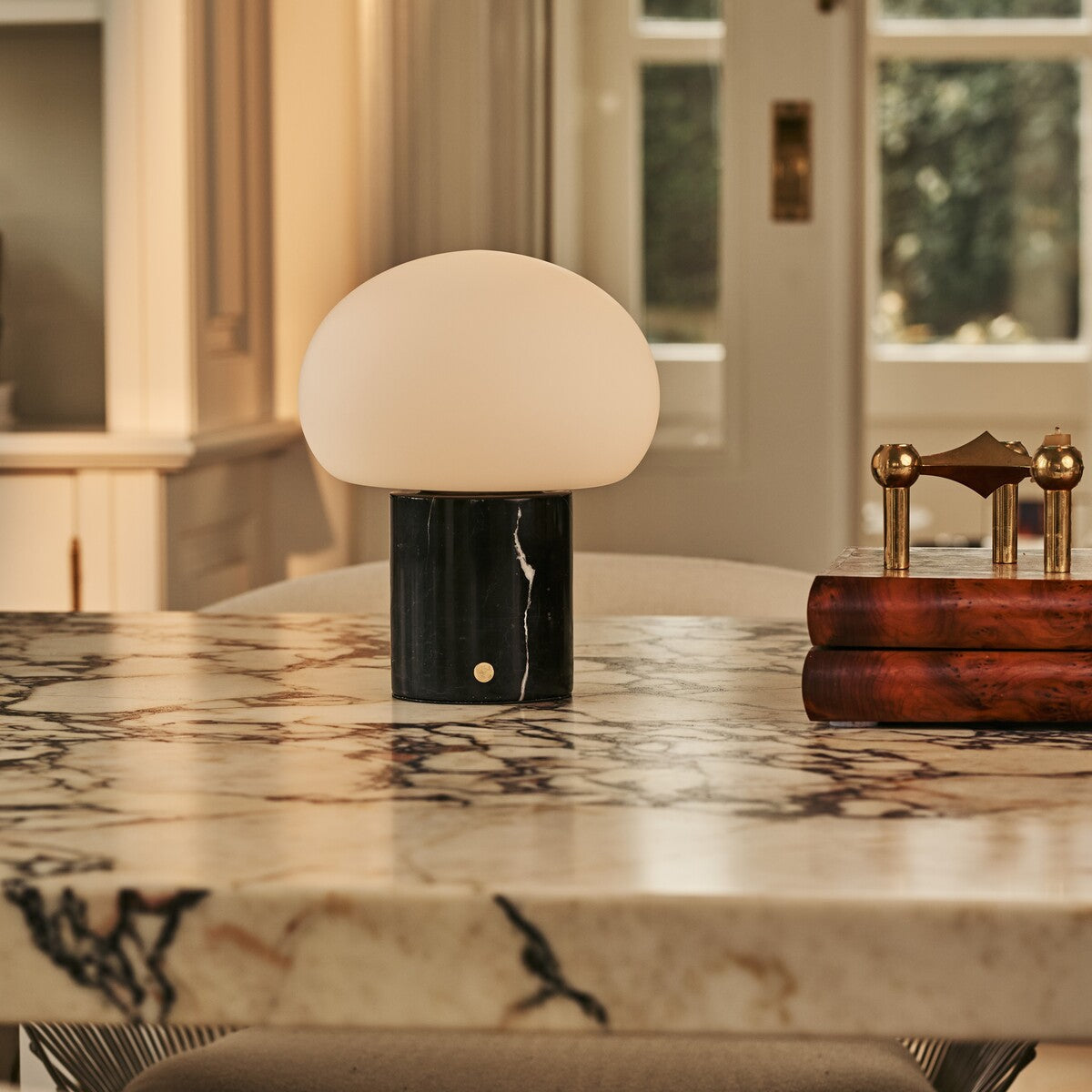 Rechargeable table lamp black Nero Marquina marble, cordless dimmable with modular lampshade