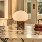 Rechargeable table lamp brown Emperador Dark marble, cordless dimmable, 18cm x 22cm