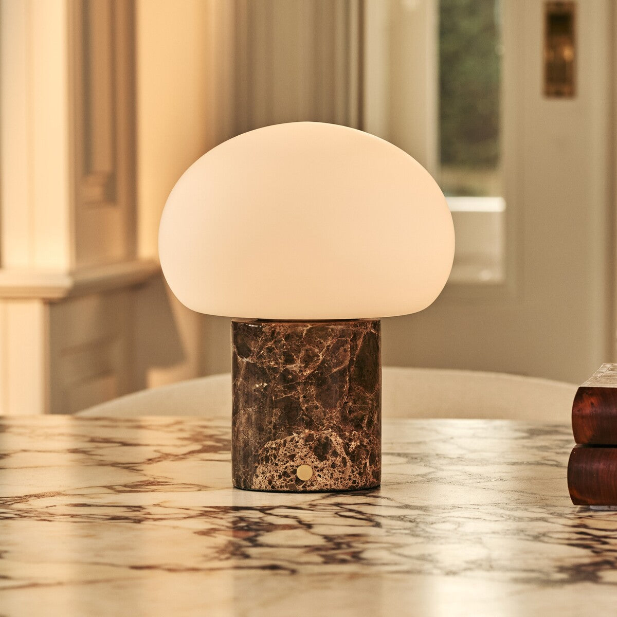 Rechargeable table lamp brown Emperador Dark marble, cordless dimmable, 18cm x 22cm