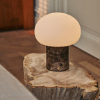 Rechargeable table lamp brown Emperador Dark marble, cordless dimmable, 18cm x 22cm