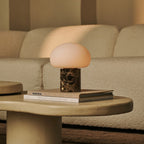 Rechargeable table lamp brown Emperador Dark marble, cordless dimmable, 18cm x 22cm