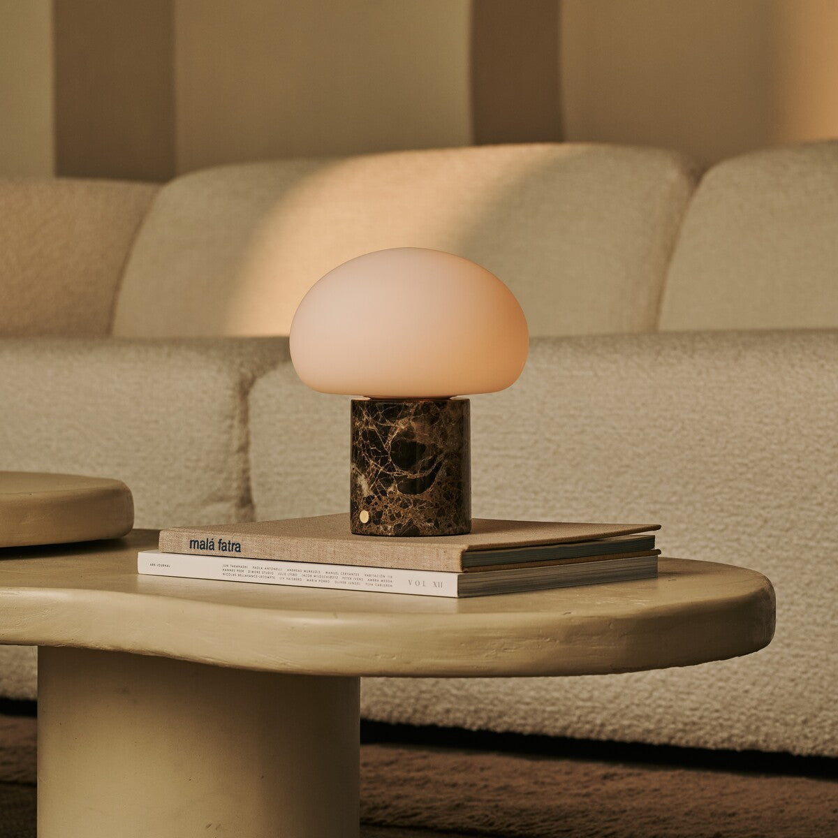Rechargeable table lamp brown Emperador Dark marble, cordless dimmable, 18cm x 22cm