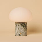 Rechargeable table lamp in ice green marble, cordless dimmable with modular shade