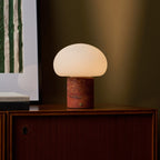 Rechargeable table lamp red travertine cordless dimmable, natural stone base 18cm