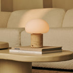 Rechargeable travertine table lamp in beige, cordless and dimmable with USB-C charging
