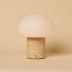 Rechargeable travertine table lamp in beige, cordless and dimmable with USB-C charging
