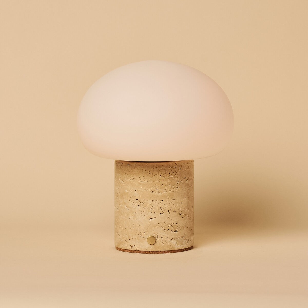 Rechargeable travertine table lamp in beige, cordless and dimmable with USB-C charging