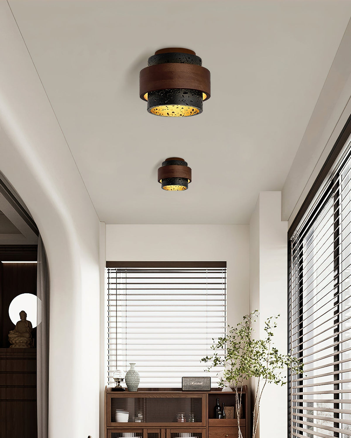 Flush Mount Ceiling Light | Black Travertine, Walnut Wood, GX53