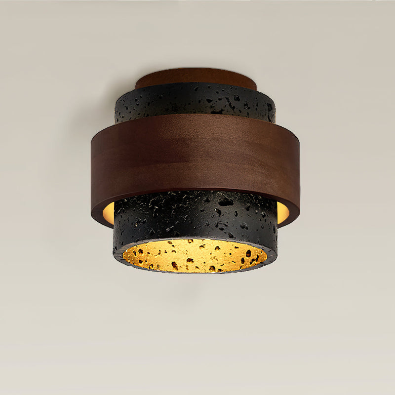 Flush Mount Ceiling Light | Black Travertine, Walnut Wood, GX53
