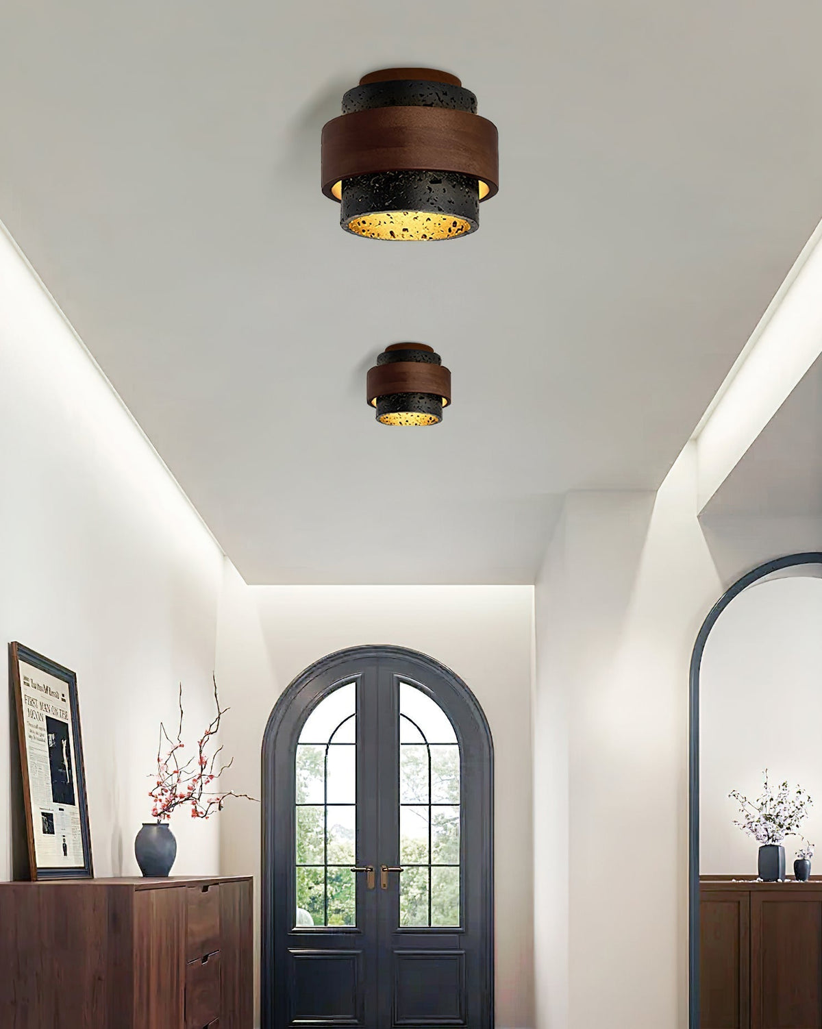 Flush Mount Ceiling Light | Black Travertine, Walnut Wood, GX53