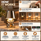 Cordless Table Lamp Dimmable, Rechargeable, Italian Design