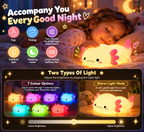 Silicone Night Light for Kids | Axolotl Touch Lamp, USB Rechargeable