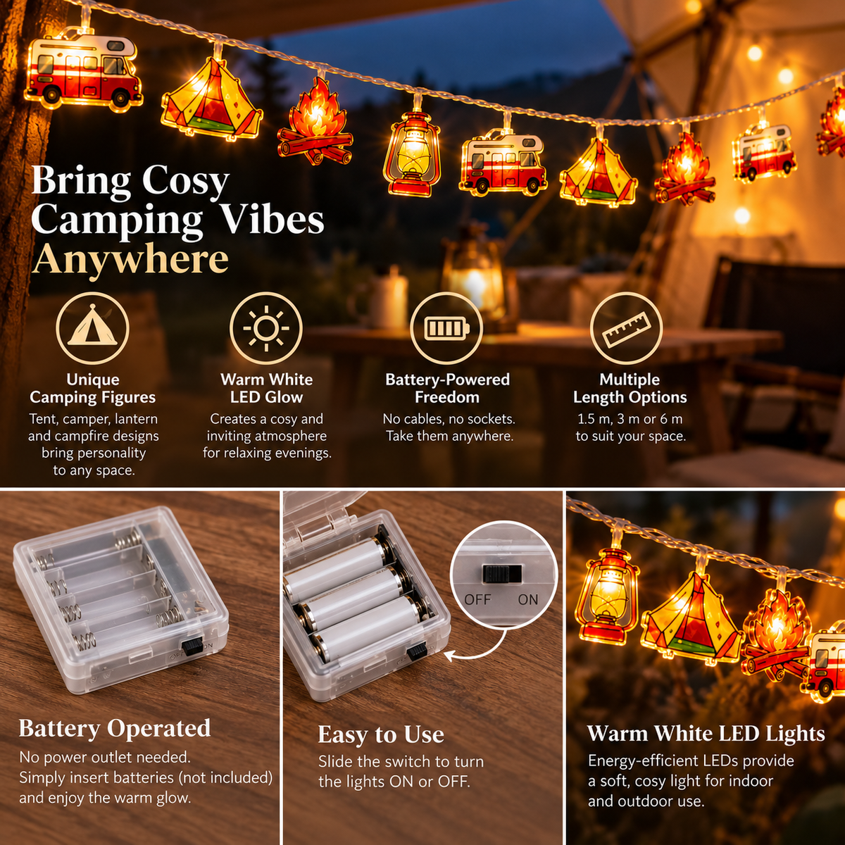 Camping String Lights | LED Tent & Camper Design, Battery Powered