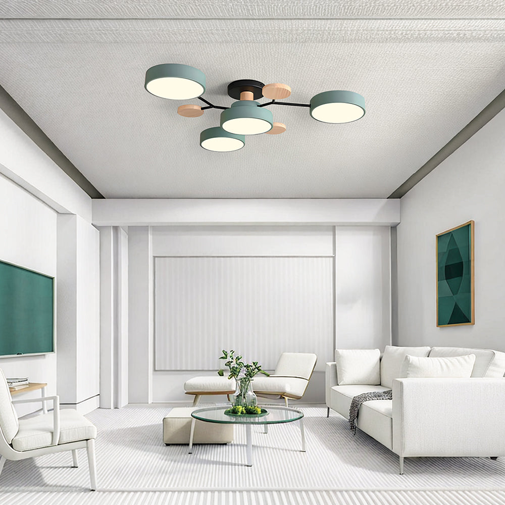 LED ceiling light modern multi-spot chandelier with metal frame and acrylic shade