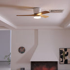 DC ceiling fan with LED light, Nordic wood blades, 6-speed DC motor, warm white 3000K