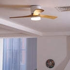 DC ceiling fan with LED light, Nordic wood blades, 6-speed DC motor, warm white 3000K