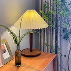 Vintage Wooden Table Lamp, Retro Walnut Bedside Light