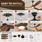 DC Ceiling Fan with LED Light | Solid Wood Blades, Smart Control