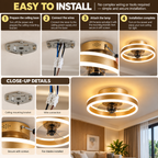 DC Ceiling Fan with LED Light | Gold, Dimmable, Modern Design | 2700K-6500K