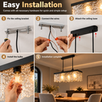 Dimmable Glass Chandelier | 3-Light Black Iron, Modern, Dining Room