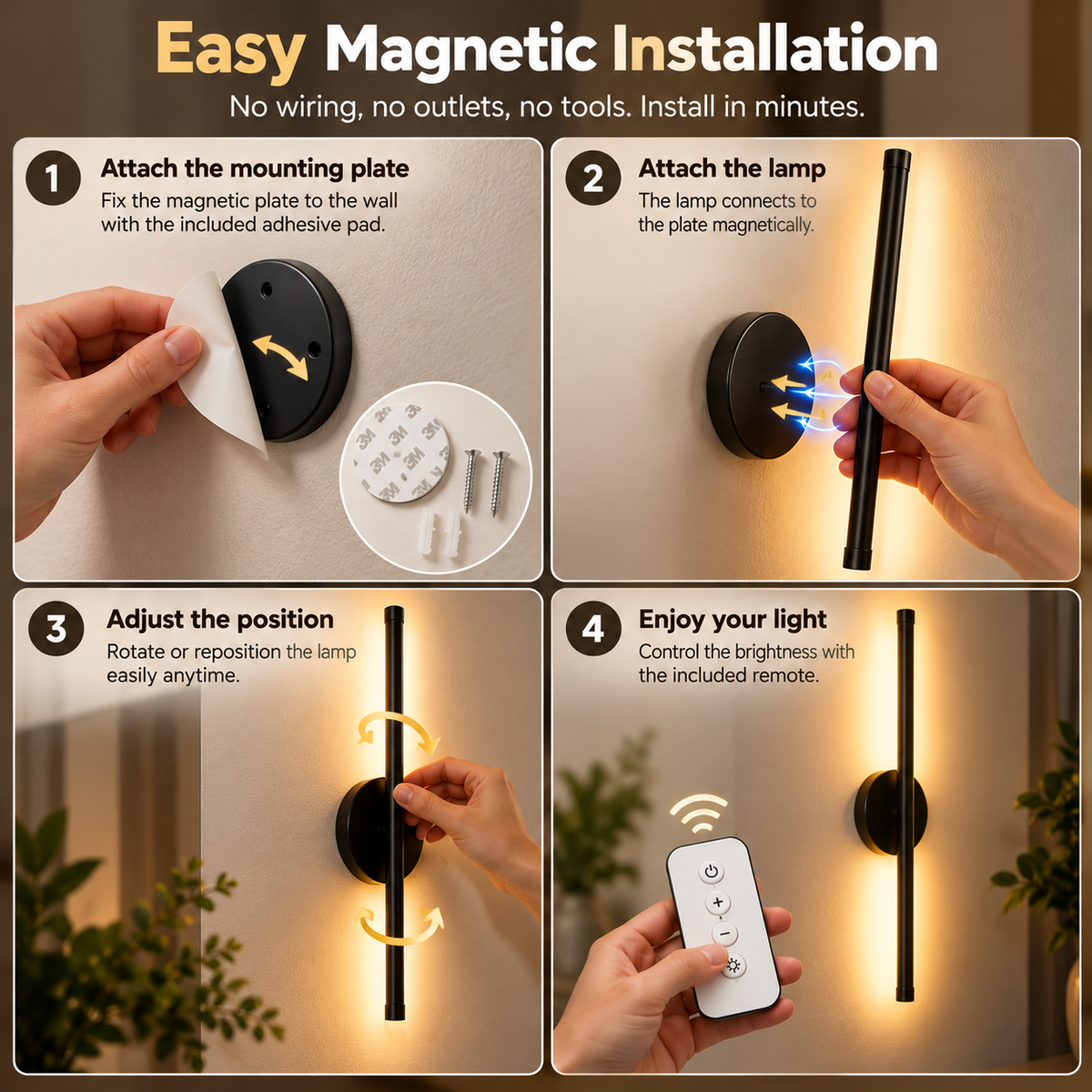 Cordless Magnetic Wall Sconce | Battery, Dimmable, Remote