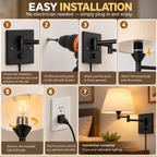 Plug-In Swing Arm Wall Lamp | Linen Shade, Black Iron, E26 LED | Wilhelmina