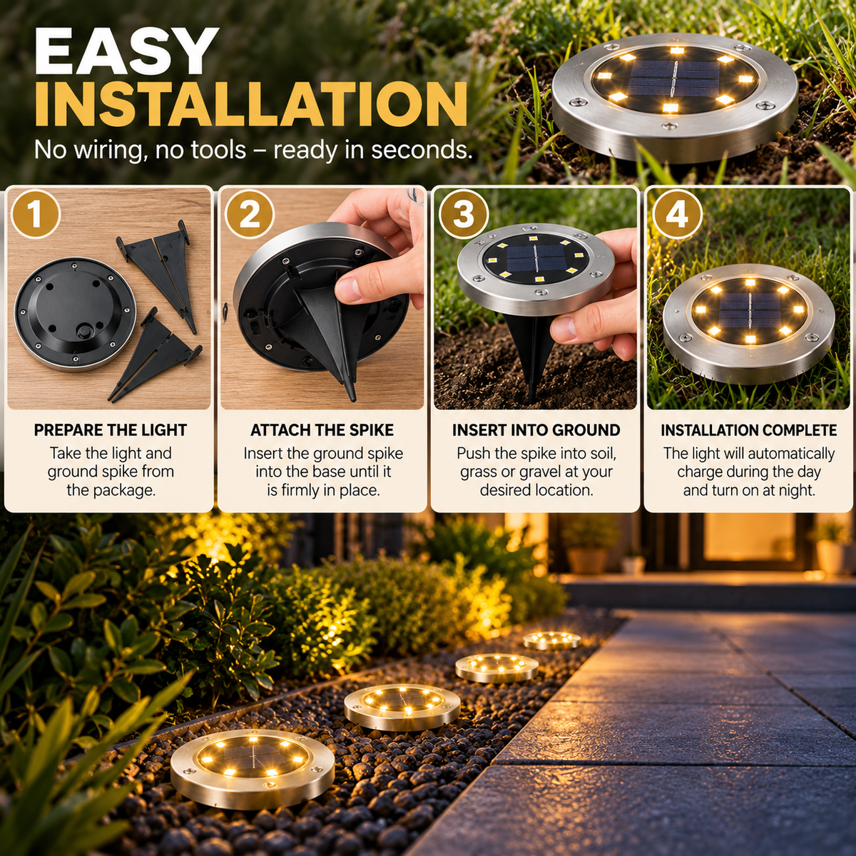 Solar Garden Lights | Wireless LED Outdoor Spike Lights | Auto On/Off
