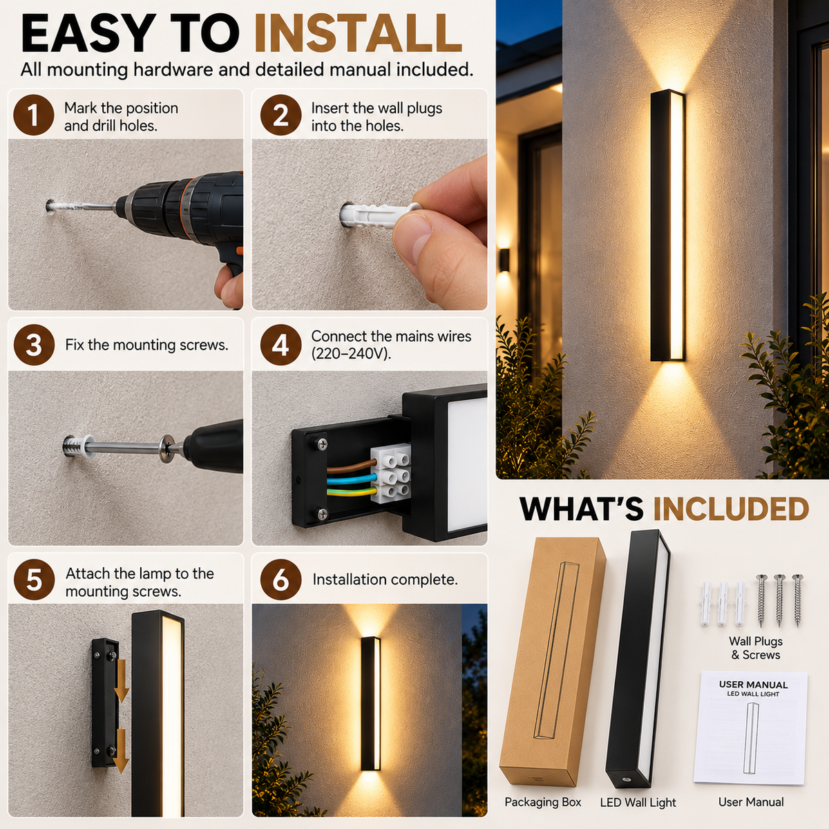 Linear Outdoor Wall Light | Black Aluminium, Warm LED, Up-Down Wash