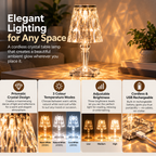 Cordless Crystal Table Lamp | Touch Control, USB Rechargeable