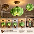 Semi-Flush Ceiling Light | Wrought Iron & Glass, Tri-Color LED | Traditional