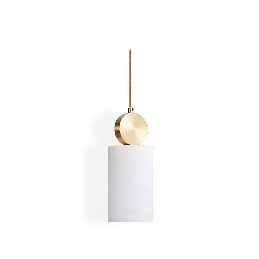Alabaster pendant light with brass fitting and G9 socket, natural stone shade