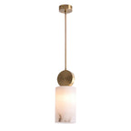 Alabaster pendant light with brass fitting and G9 socket, natural stone shade