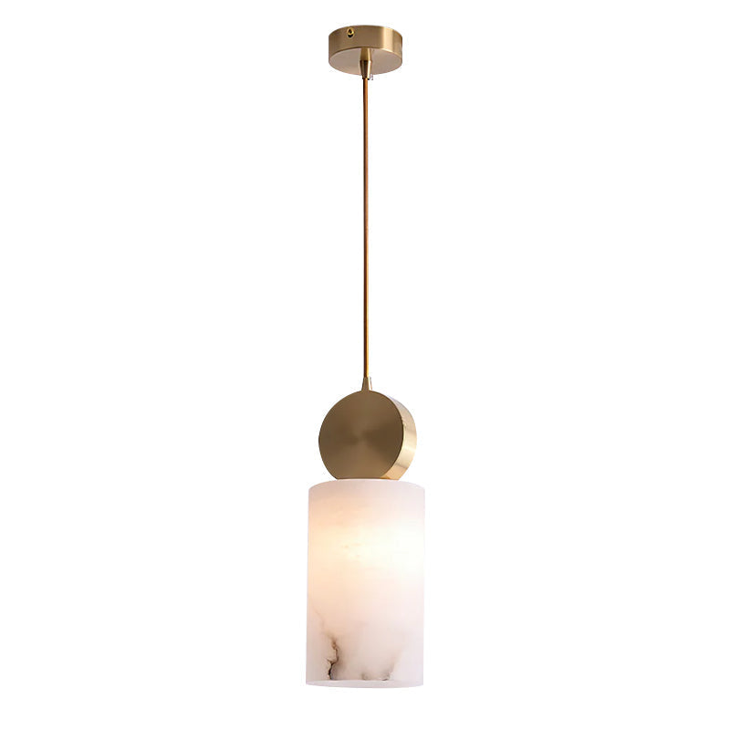Alabaster pendant light with brass fitting and G9 socket, natural stone shade