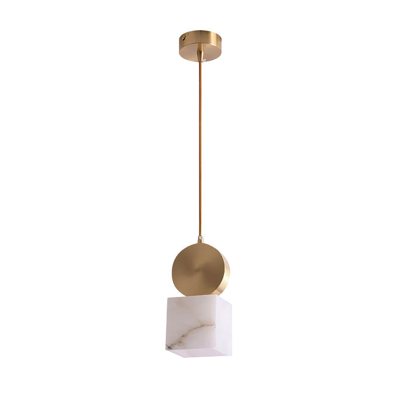 Alabaster pendant light with brass fitting and G9 socket, natural stone shade
