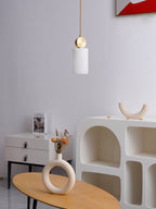 Alabaster pendant light with brass fitting and G9 socket, natural stone shade