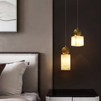 Alabaster pendant light with brass fitting and G9 socket, natural stone shade