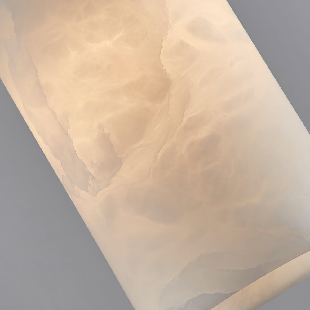 Alabaster pendant light with brass fitting and G9 socket, natural stone shade