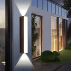 Linear outdoor wall light with up-down facade illumination, IP65 LED, die-cast aluminium