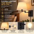 Plug-In Swing Arm Wall Lamp | Linen Shade, Black Iron, E26 LED | Wilhelmina