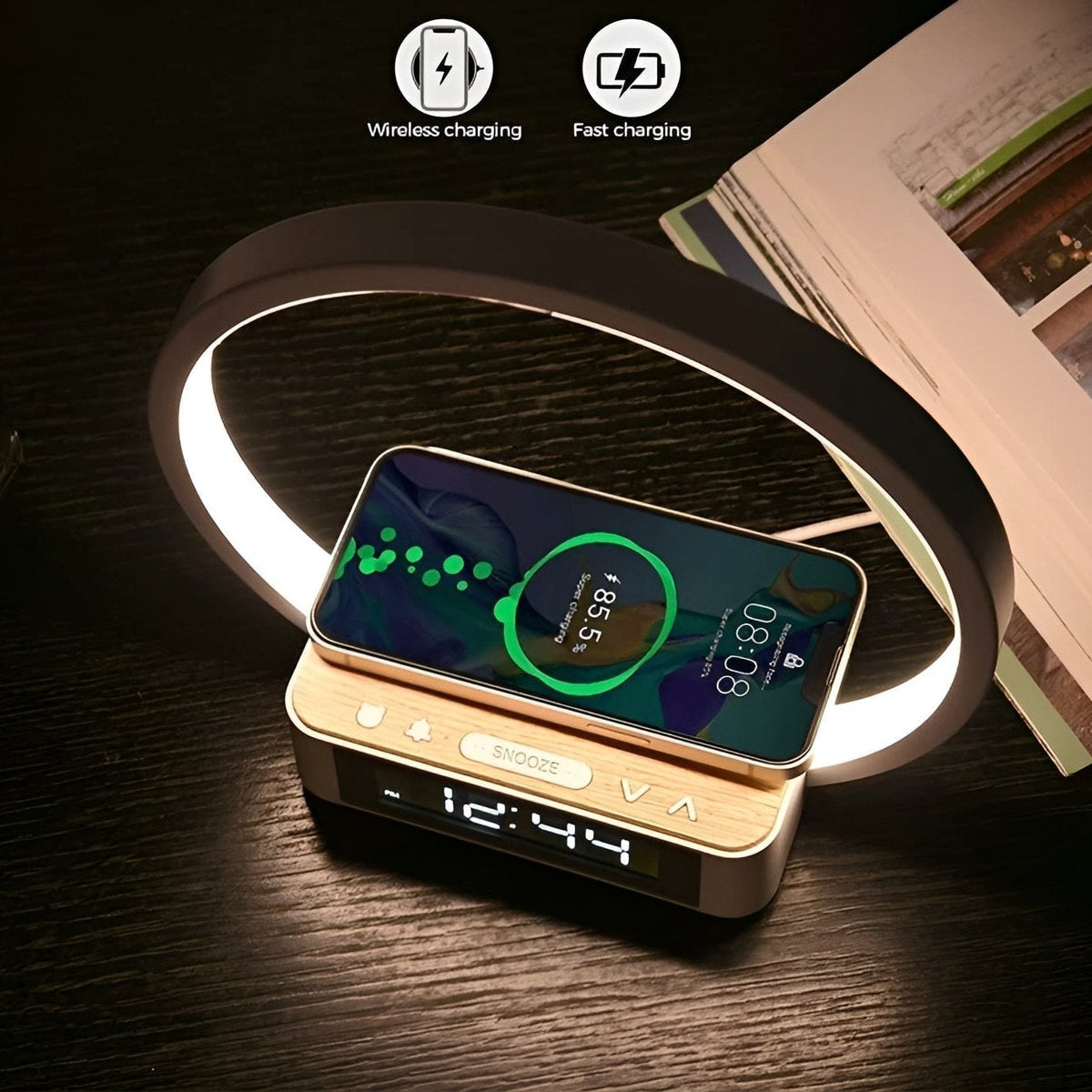Table Lamp with Wireless Charger, Alarm Clock & Touch Control