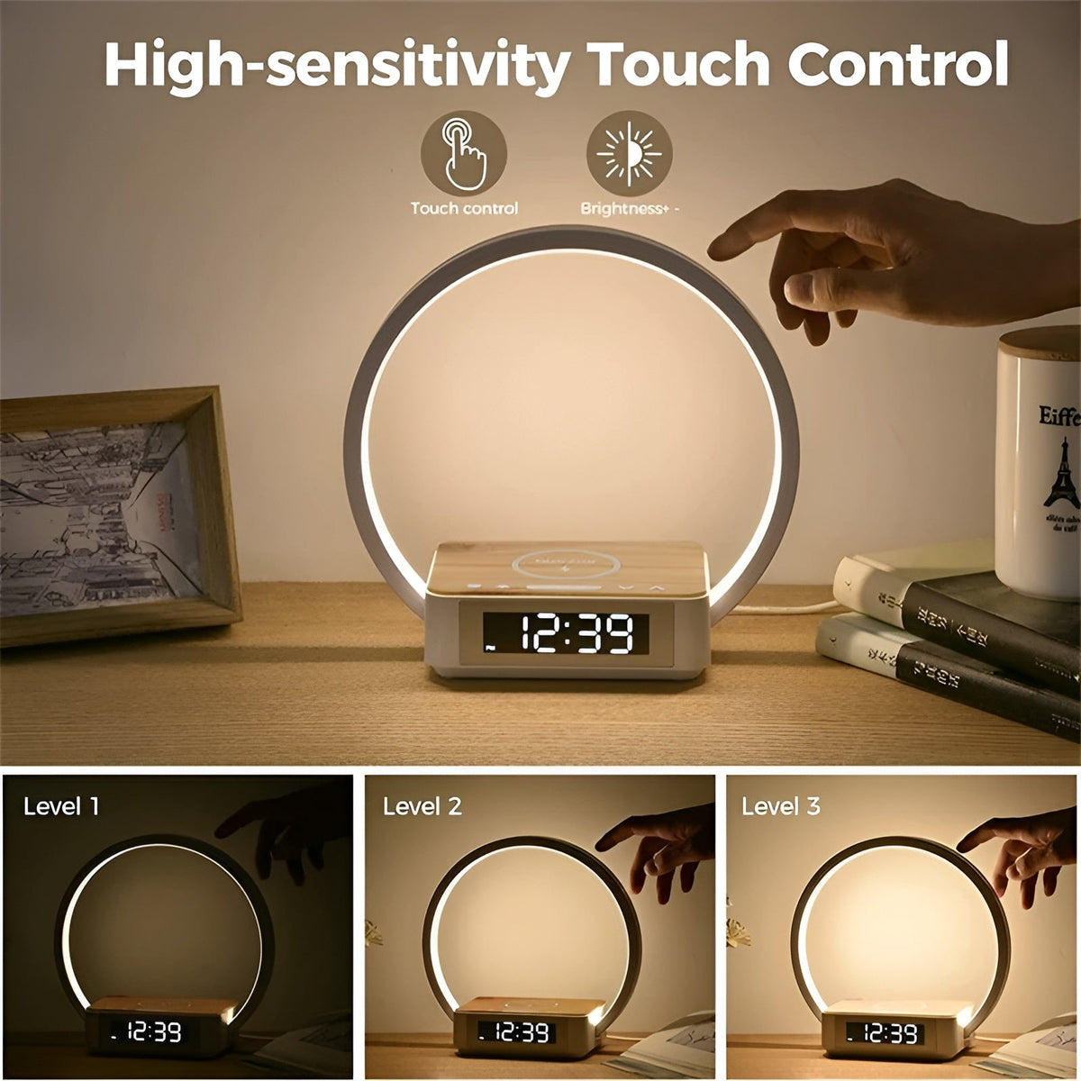 Table Lamp with Wireless Charger, Alarm Clock & Touch Control