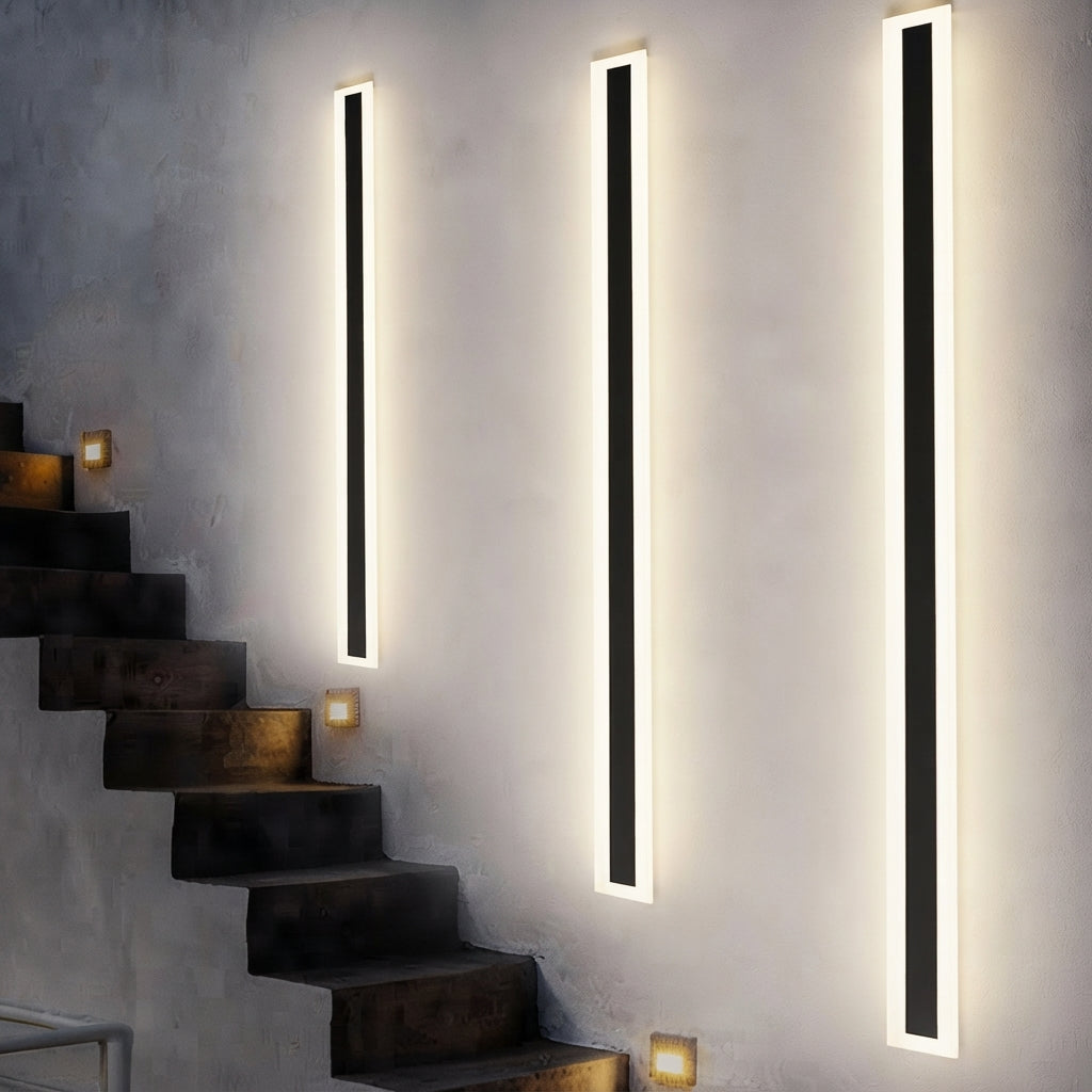 Linear outdoor wall light IP65 black LED strip design, 8cm wide, multiple heights